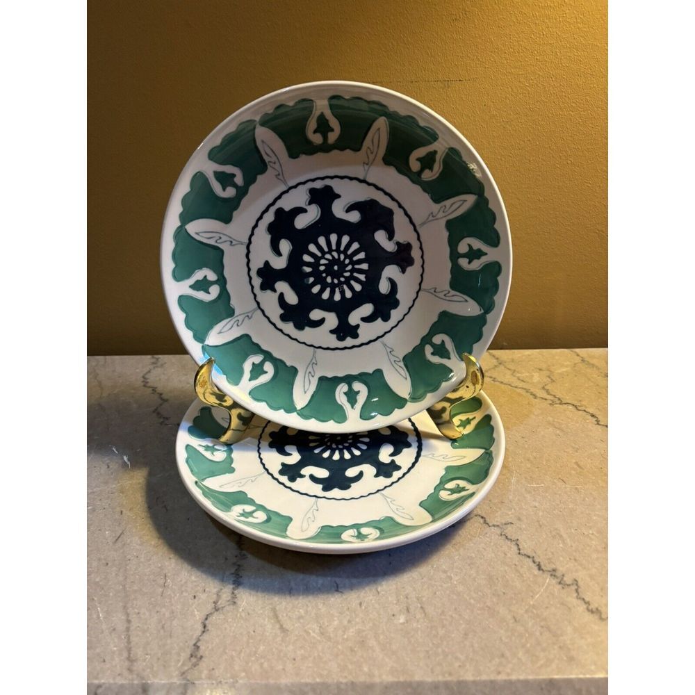 THRESHOLD Stoneware TARGET "KEIRA"   Salad Plates 8.5" Set‎ Of 2 Green White